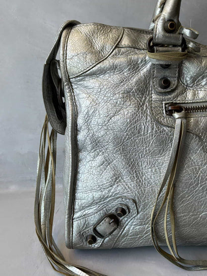 Balenciaga Classic City Metallic Silver Lambskin Bag
