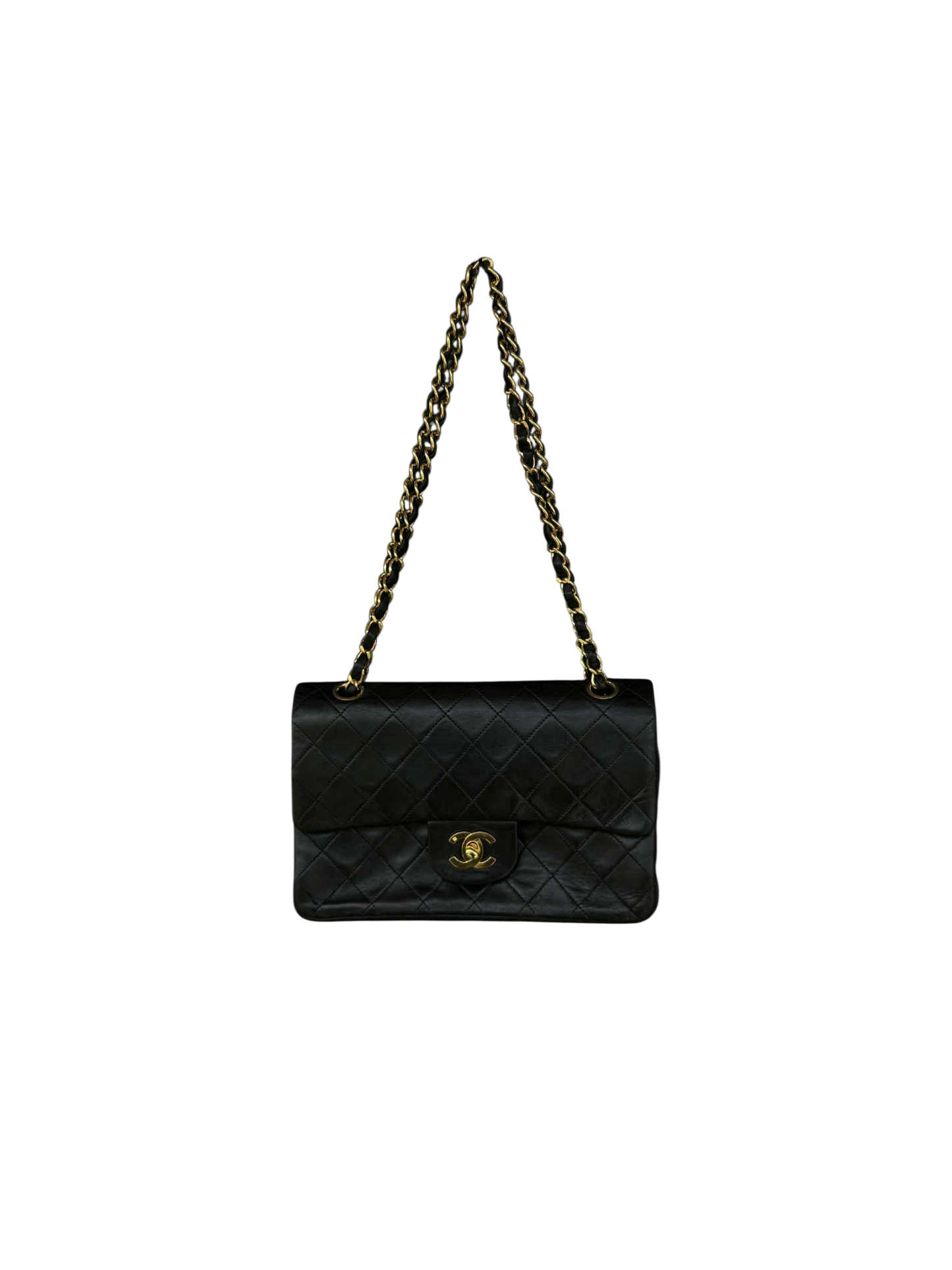 Chanel Vintage Gold on Black Meduim Double Flap Crossbody Bag