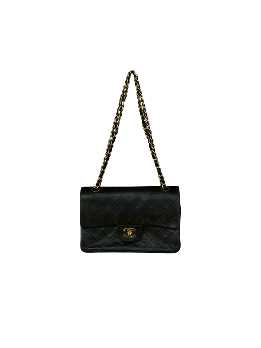 Chanel Vintage Gold on Black Meduim Double Flap Crossbody Bag