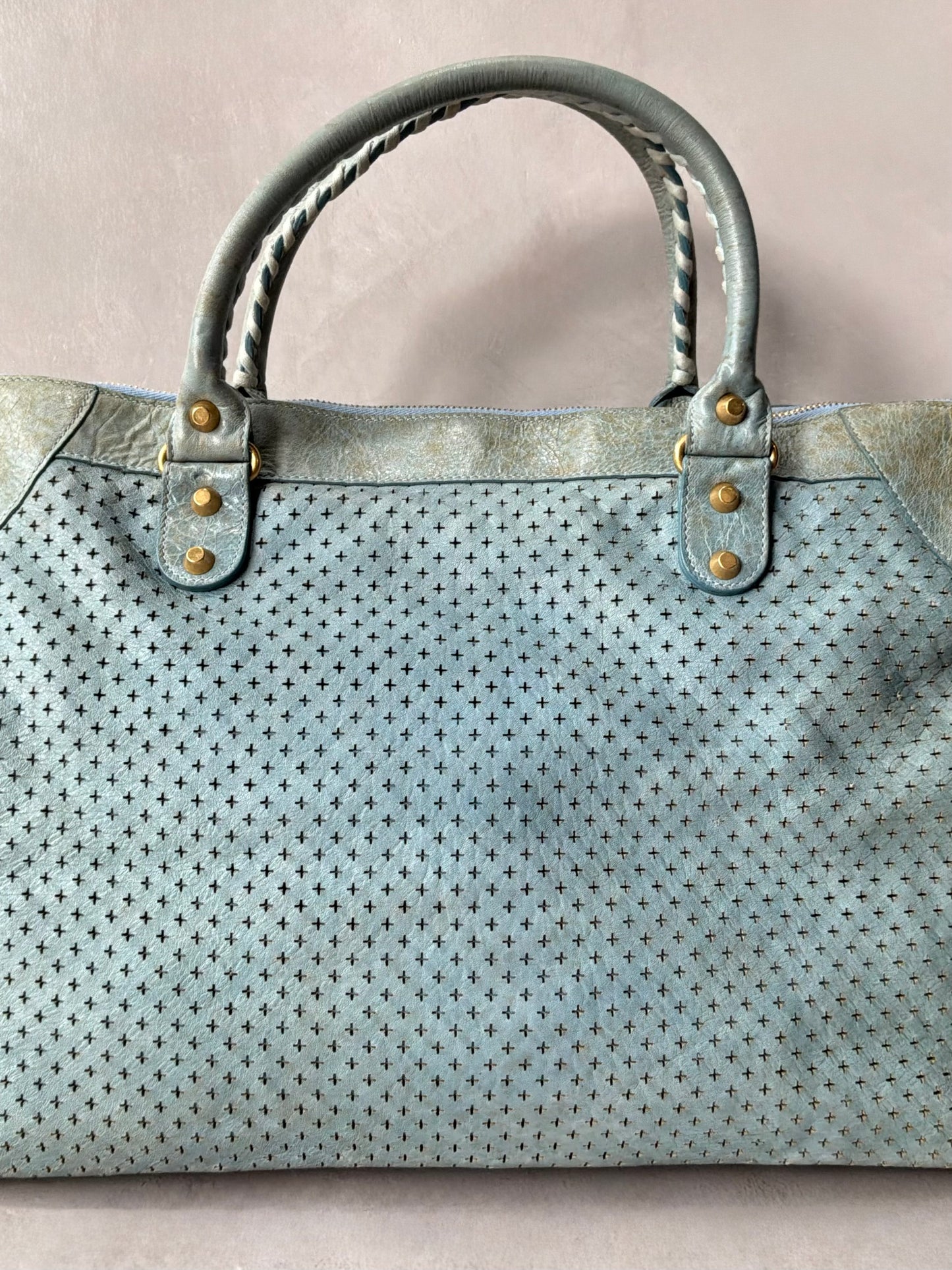 Balenciaga City Work Perforated Blue Bag