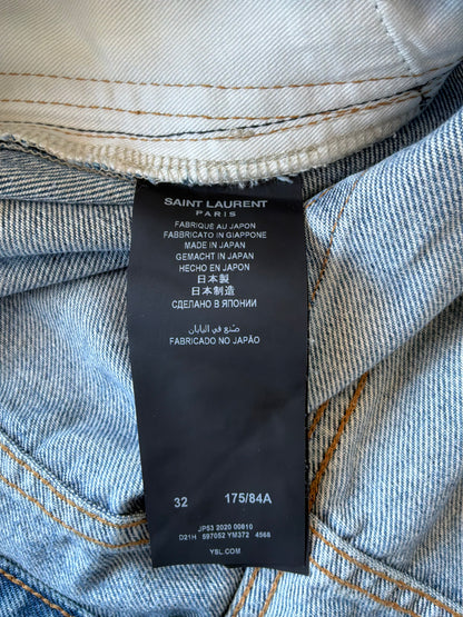 Saint Laurent Paris Distressed Light Wash Denim Pants