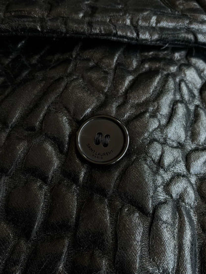 Saint Laurent Paris Crocodile Embossed Double Breasted Coat