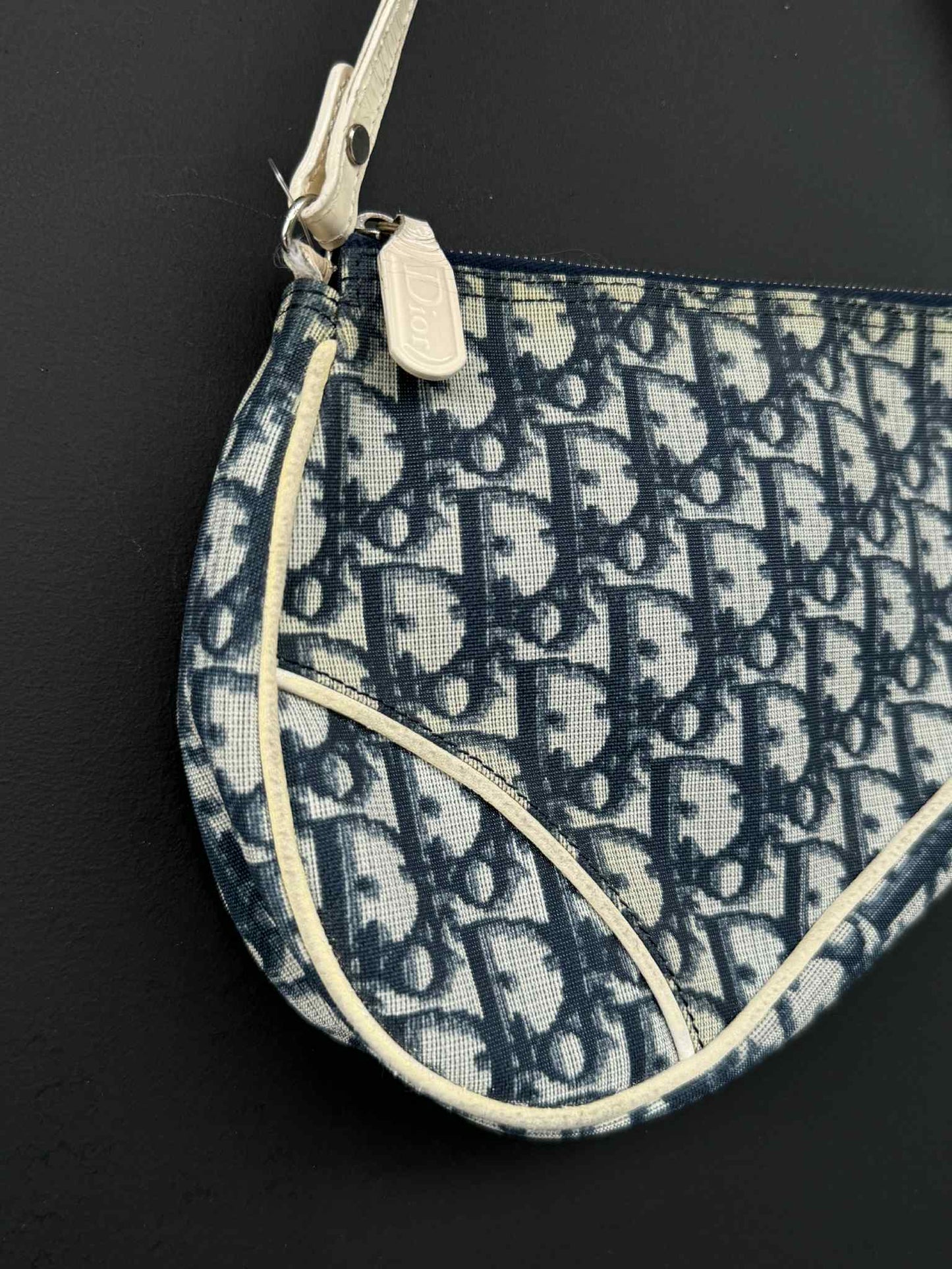 Vintage Dior Blue/White Oblique Saddle Bag