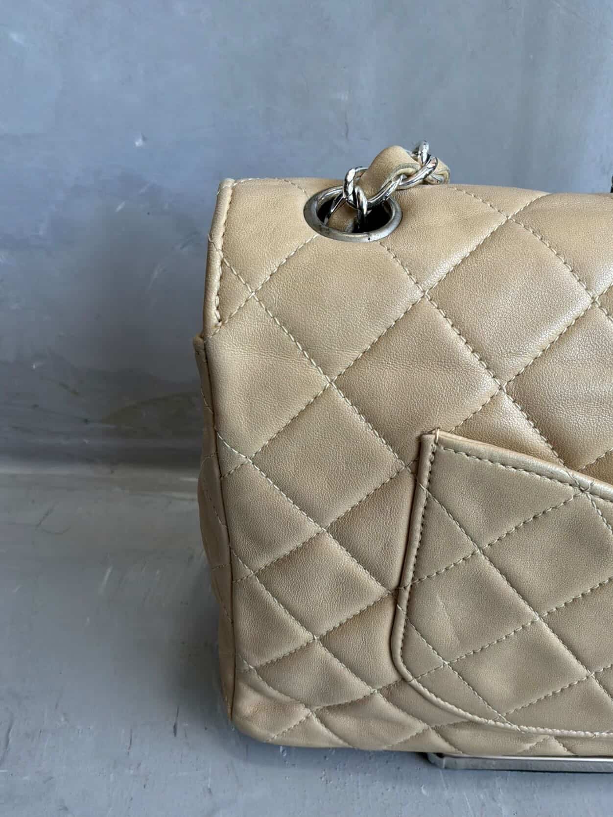 Chanel Classic Medium Single Flap Beige Crossbody Bag