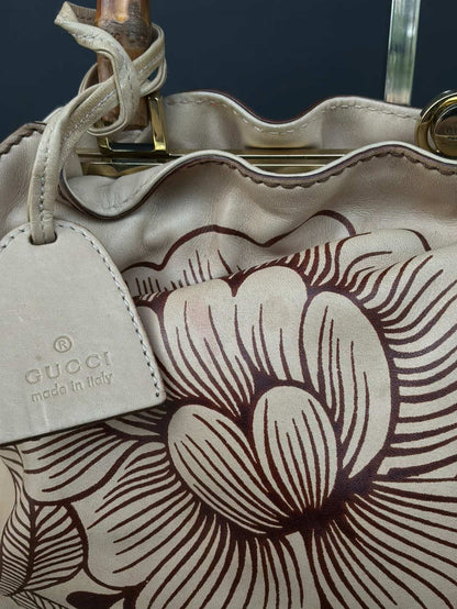 Gucci Tom Ford Era Leather Tattoo Floral Bamboo Handbag