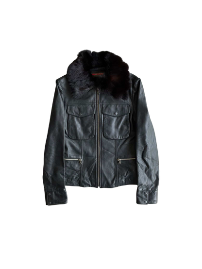 Prada Women’s Fur Trim Leather Jacket