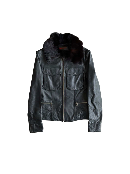 Prada Women’s Fur Trim Leather Jacket