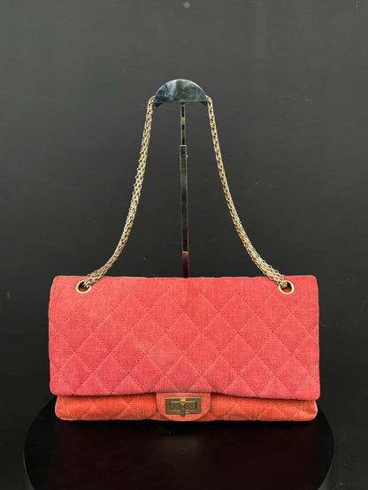 Chanel 2.55 Reissue Tricolor Denim Maxi Double Flap Shoulder Bag