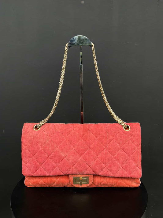 Chanel 2.55 Reissue Tricolor Denim Maxi Double Flap Shoulder Bag