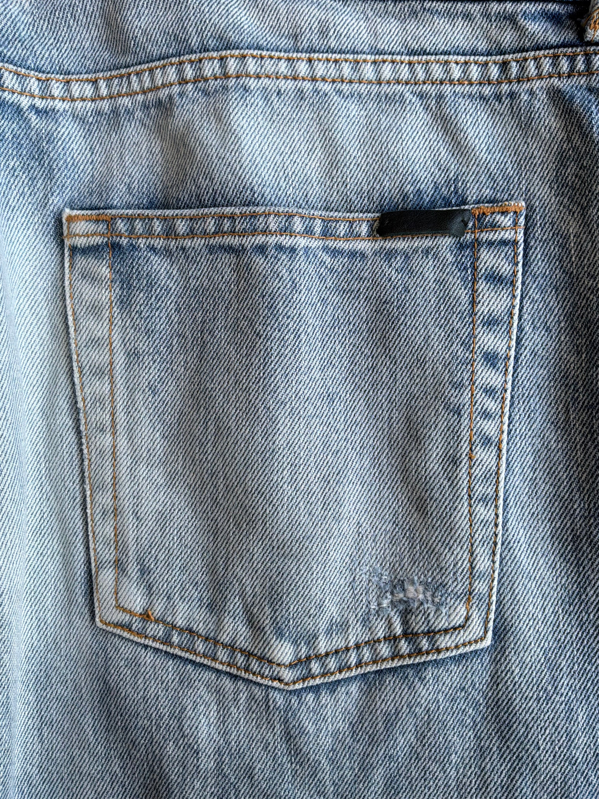 Saint Laurent Paris Distressed Light Wash Denim Pants