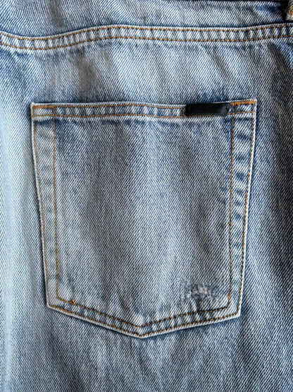 Saint Laurent Paris Distressed Light Wash Denim Pants