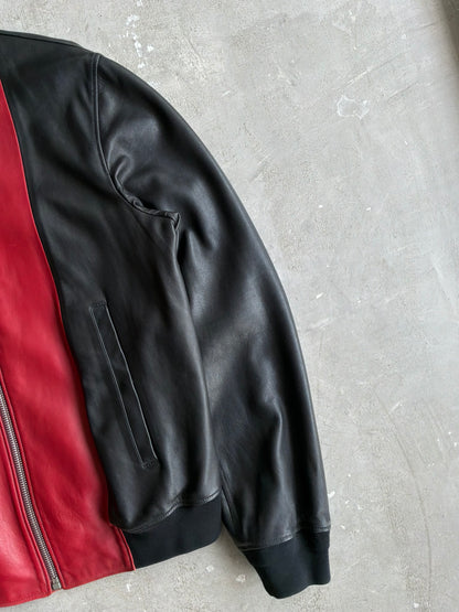 Alexander Mcqueen Black and Red Leather Bomber Jacket