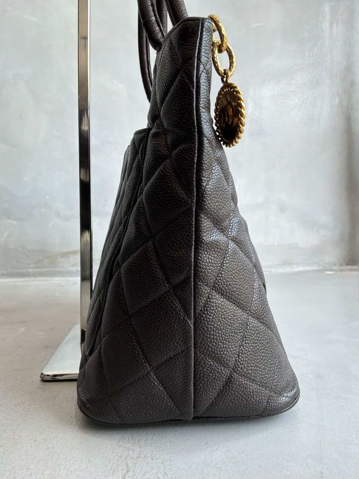 2002 Chanel Chocolate Brown Caviar Medallion Bag