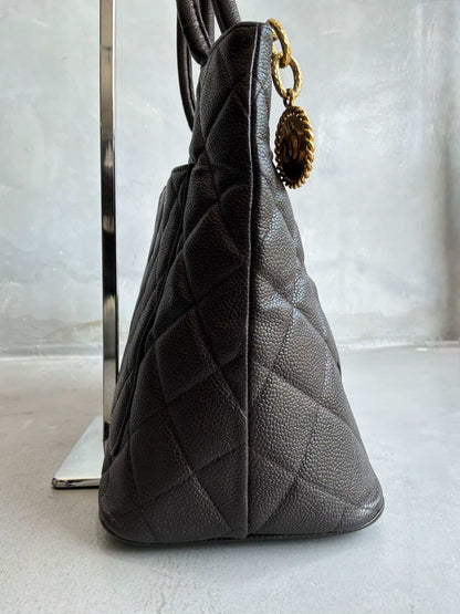 2002 Chanel Chocolate Brown Caviar Medallion Bag