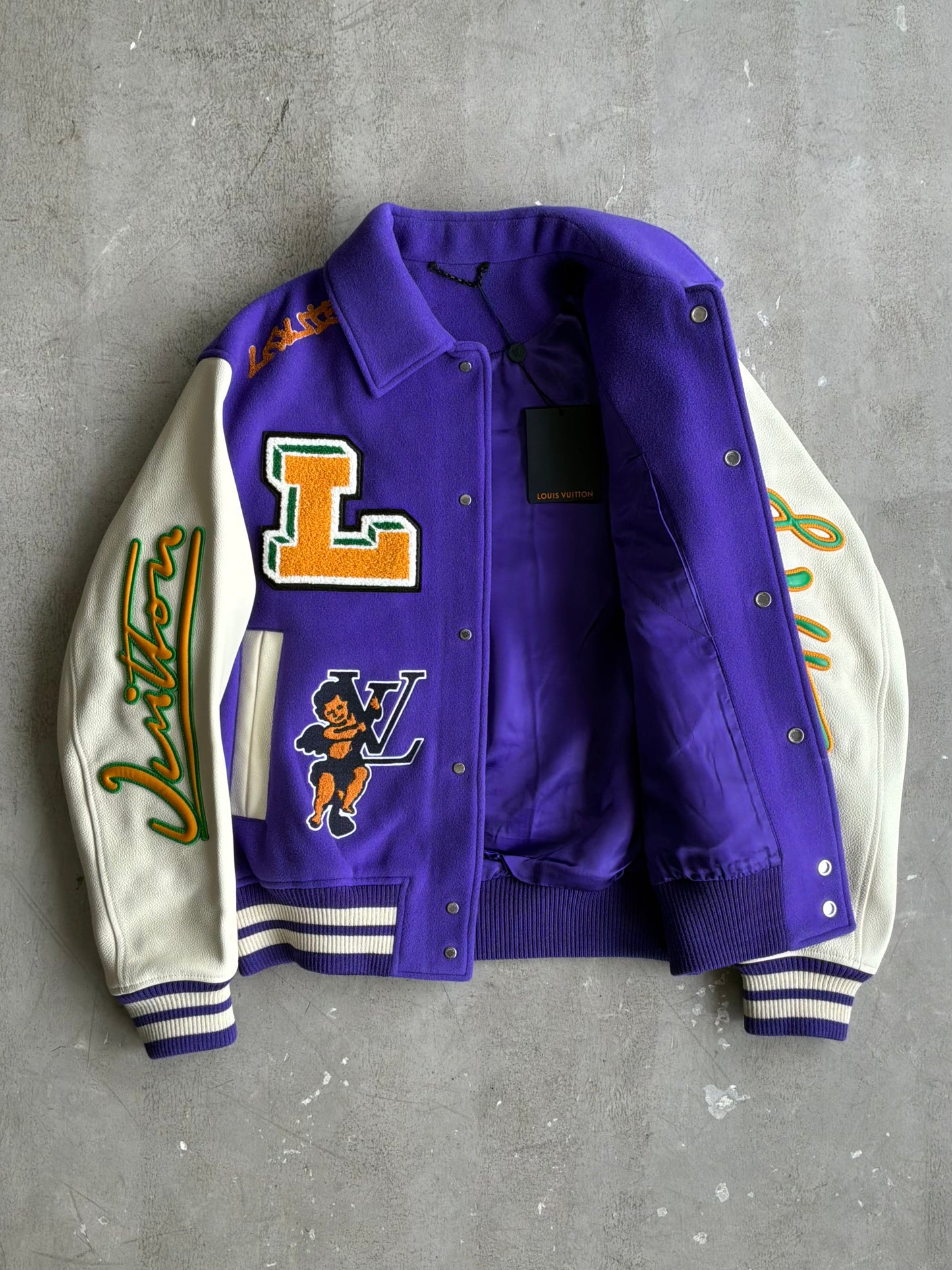Louis Vuitton Purple Cartoon Patch Varsity Jacket