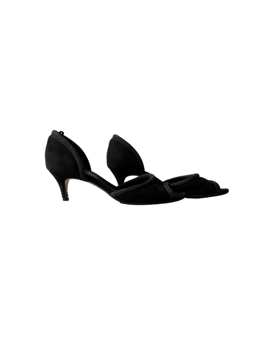 Vintage Loewe Suede Braided Peep Toe Heels