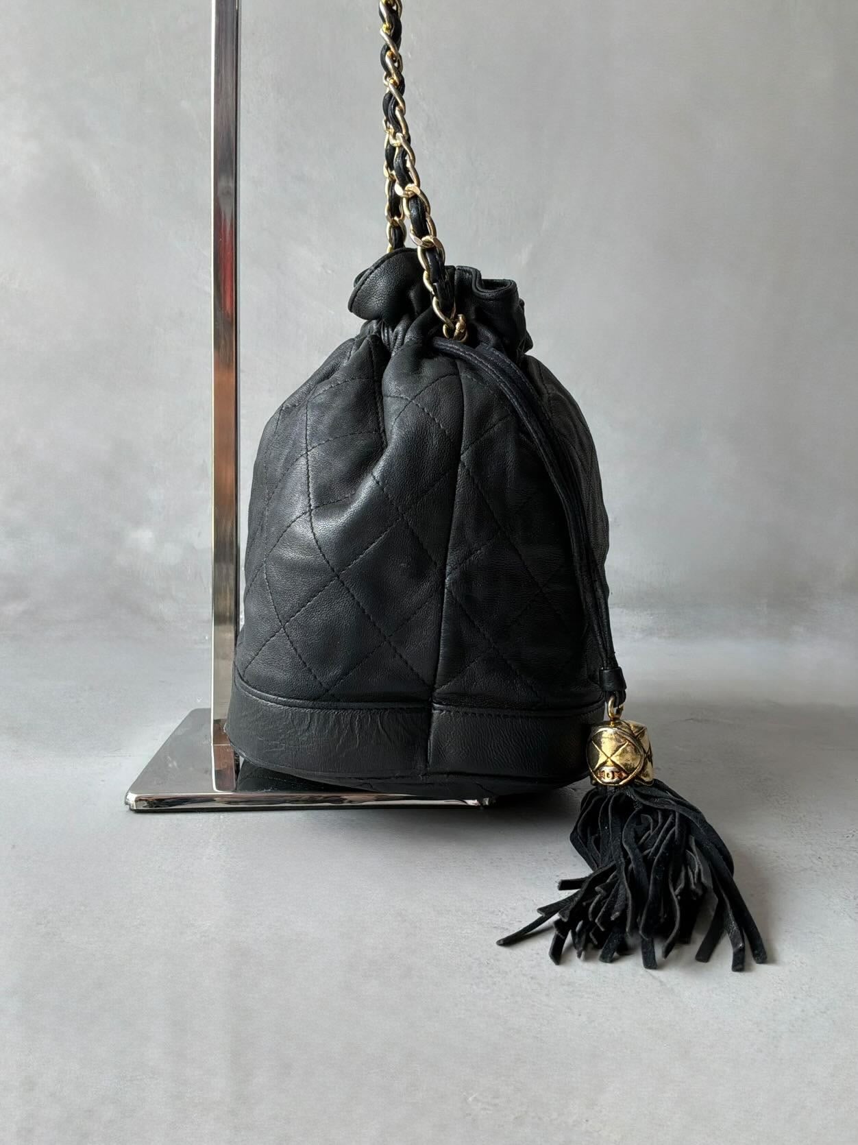 Chanel Quilted Drawstring Mini Bucket Bag