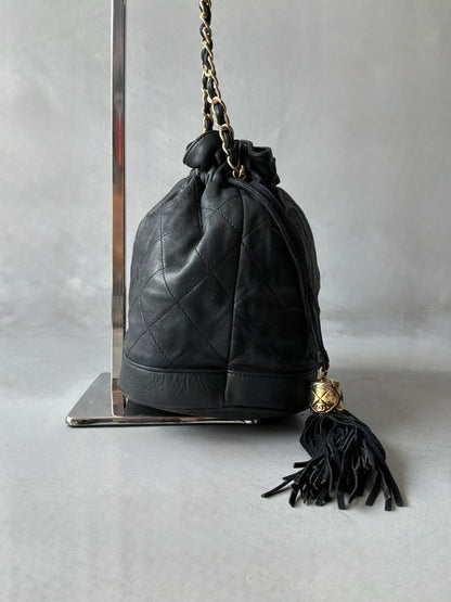 Chanel Quilted Drawstring Mini Bucket Bag