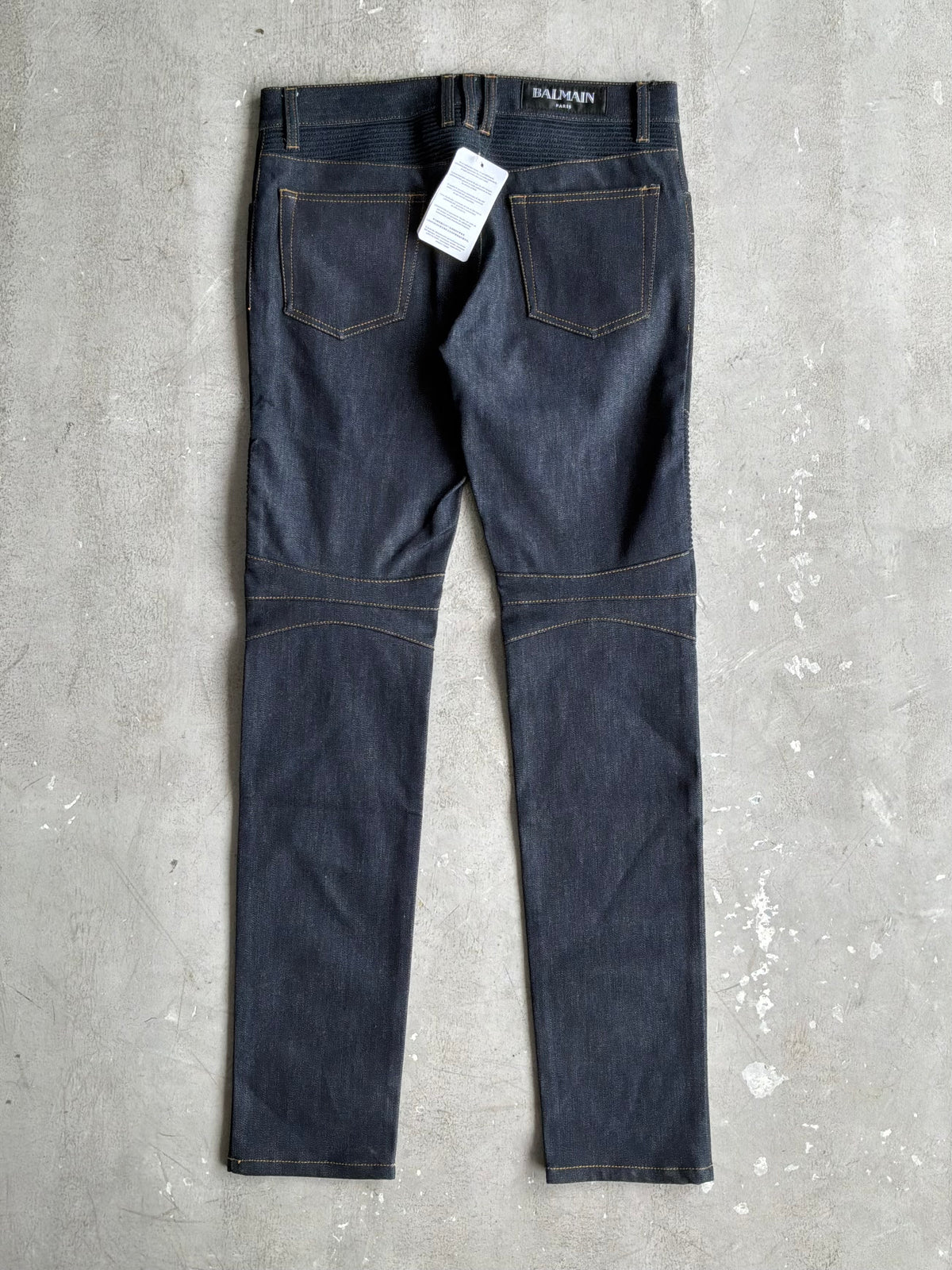 Balmain Homme Curved Cut Blue Denim Biker Jeans