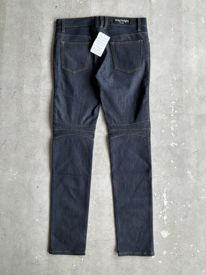 Balmain Homme Curved Cut Blue Denim Biker Jeans