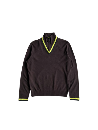 Hermes Brown Wool Quarter Zip Crewneck