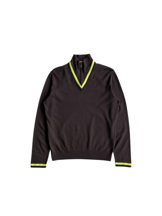 Hermes Brown Wool Quarter Zip Crewneck