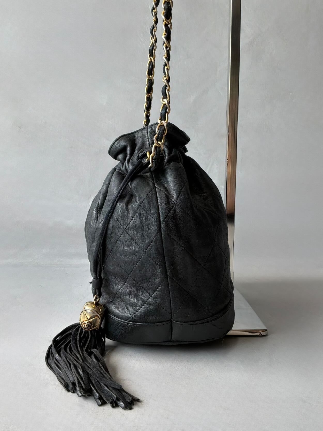 Chanel Quilted Drawstring Mini Bucket Bag