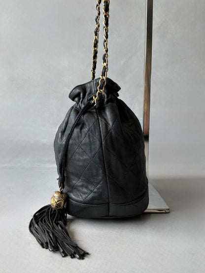 Chanel Quilted Drawstring Mini Bucket Bag