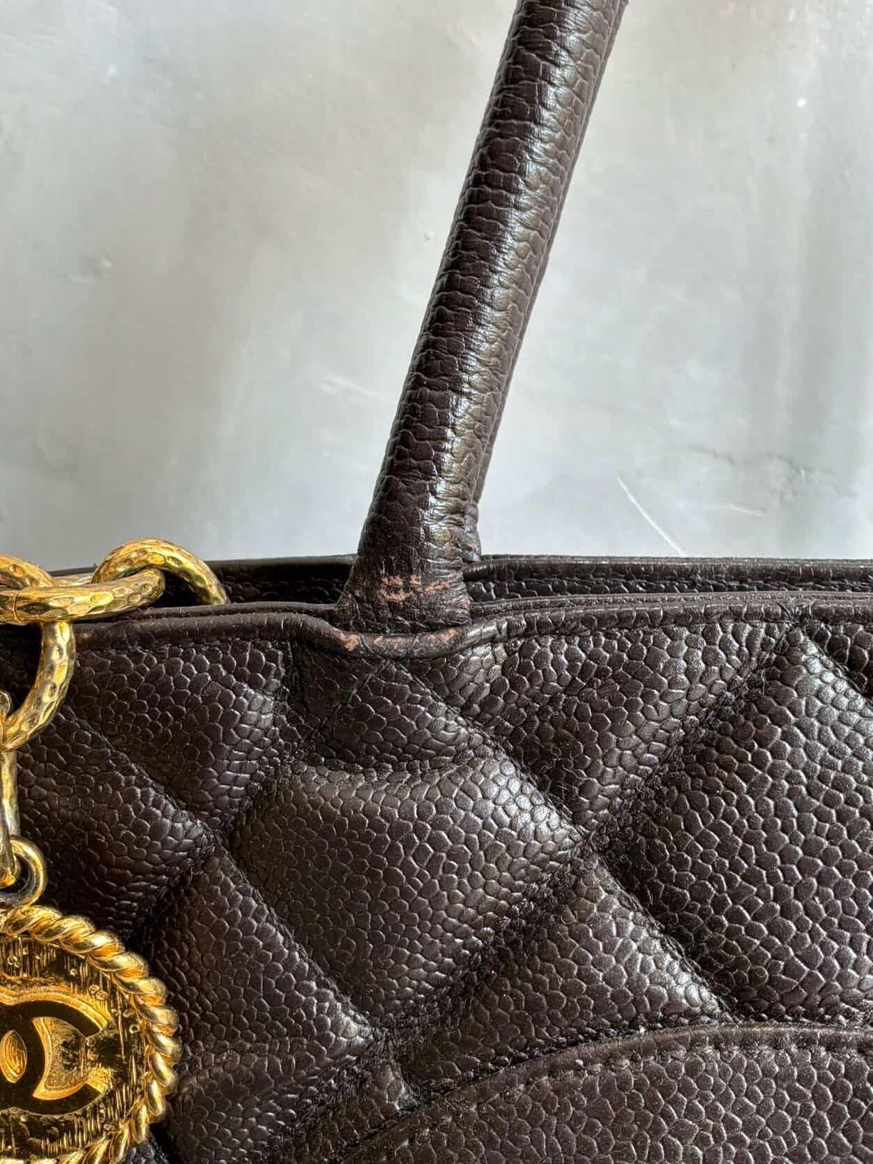2002 Chanel Chocolate Brown Caviar Medallion Bag