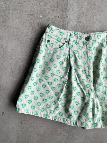 Miu Miu All Over Print Heart Denim Shorts