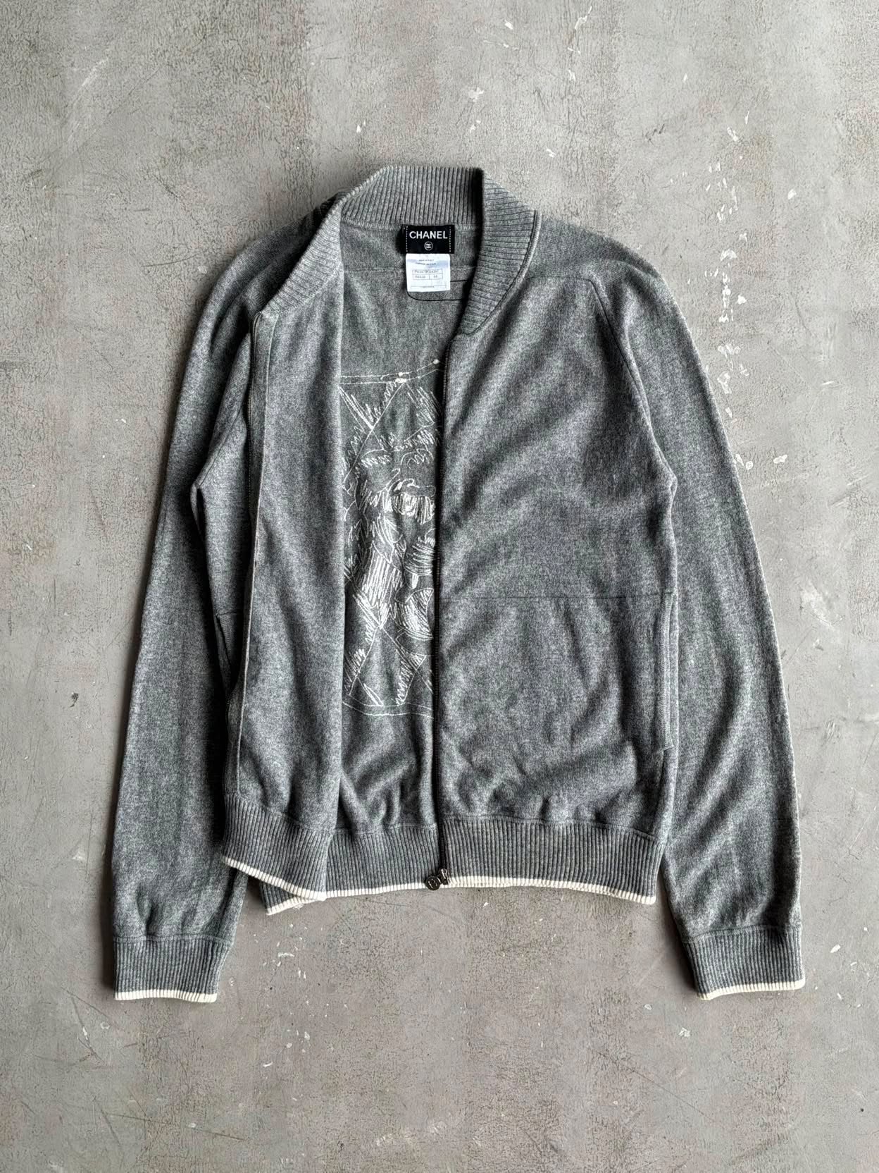 Chanel Embroidered CC Cashmere Bomber Jacket