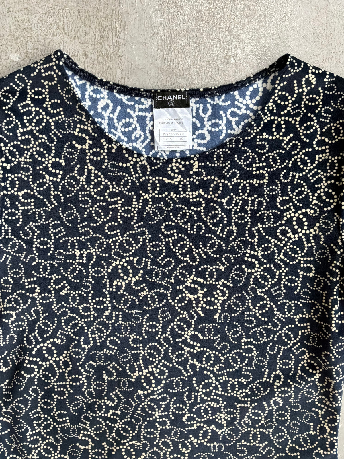 Chanel No. 5 All Over Print Velvet Top