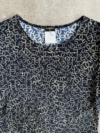 Chanel No. 5 All Over Print Velvet Top