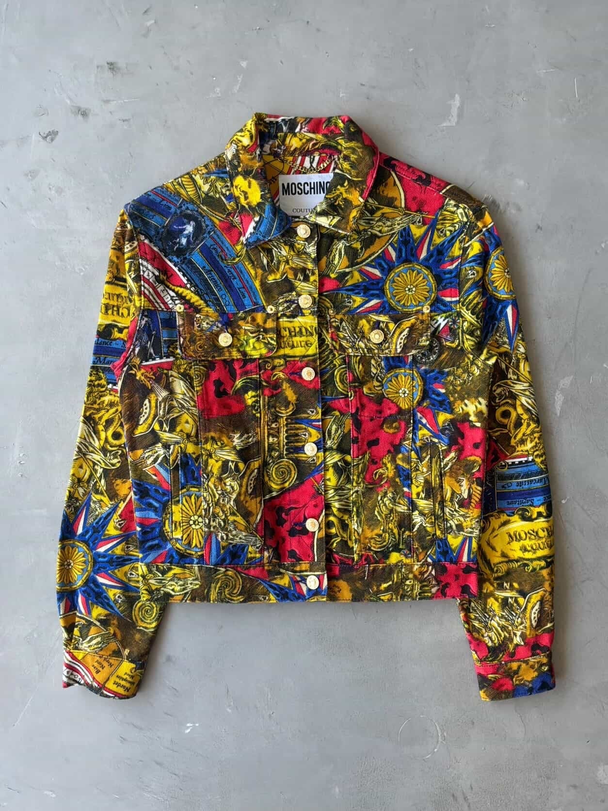 Moschino Womens Couture All Over Print Denim Jacket