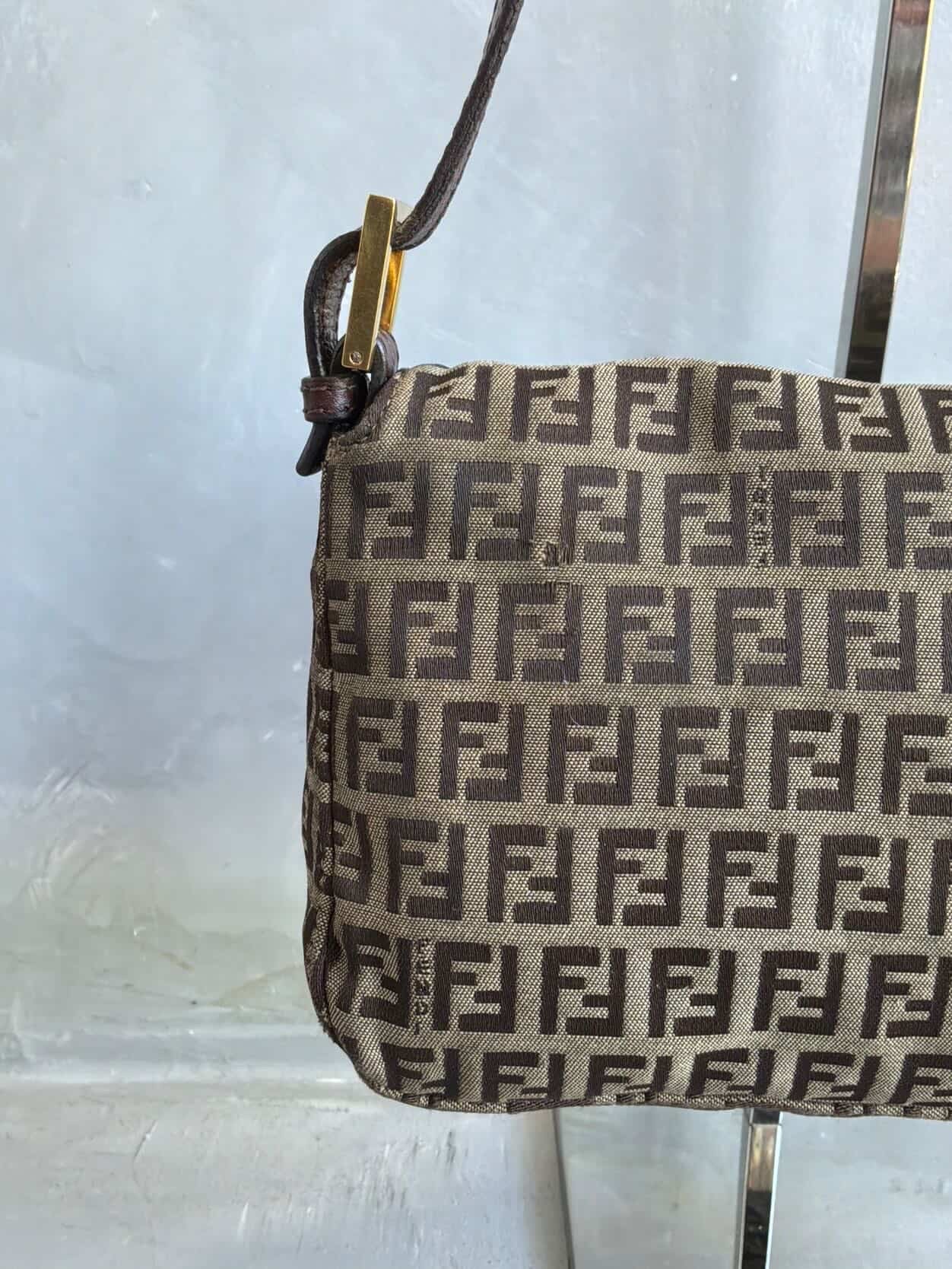Fendi Zucchino Double Flap Baguette Bag