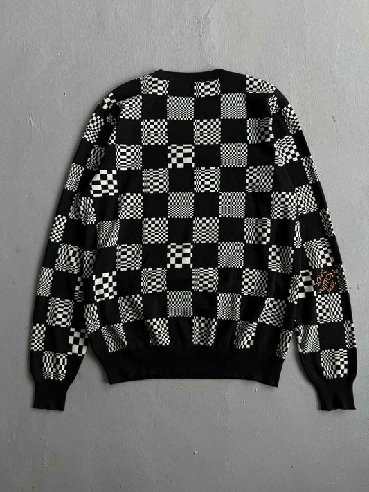 Louis Vuitton White & Black Damier Crewneck
