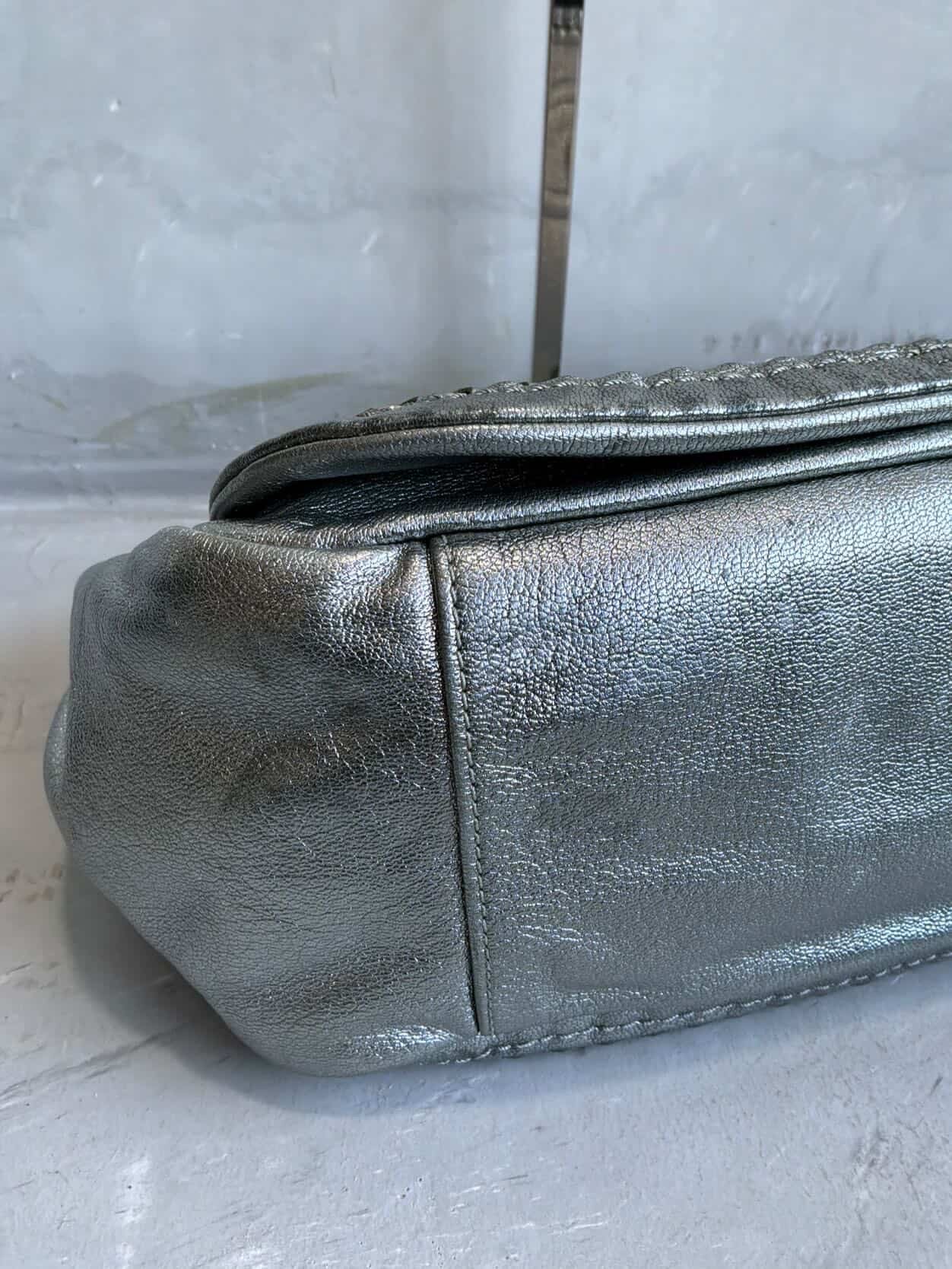 Chanel Metallic Silver Accordion Flap Shoulder Bag