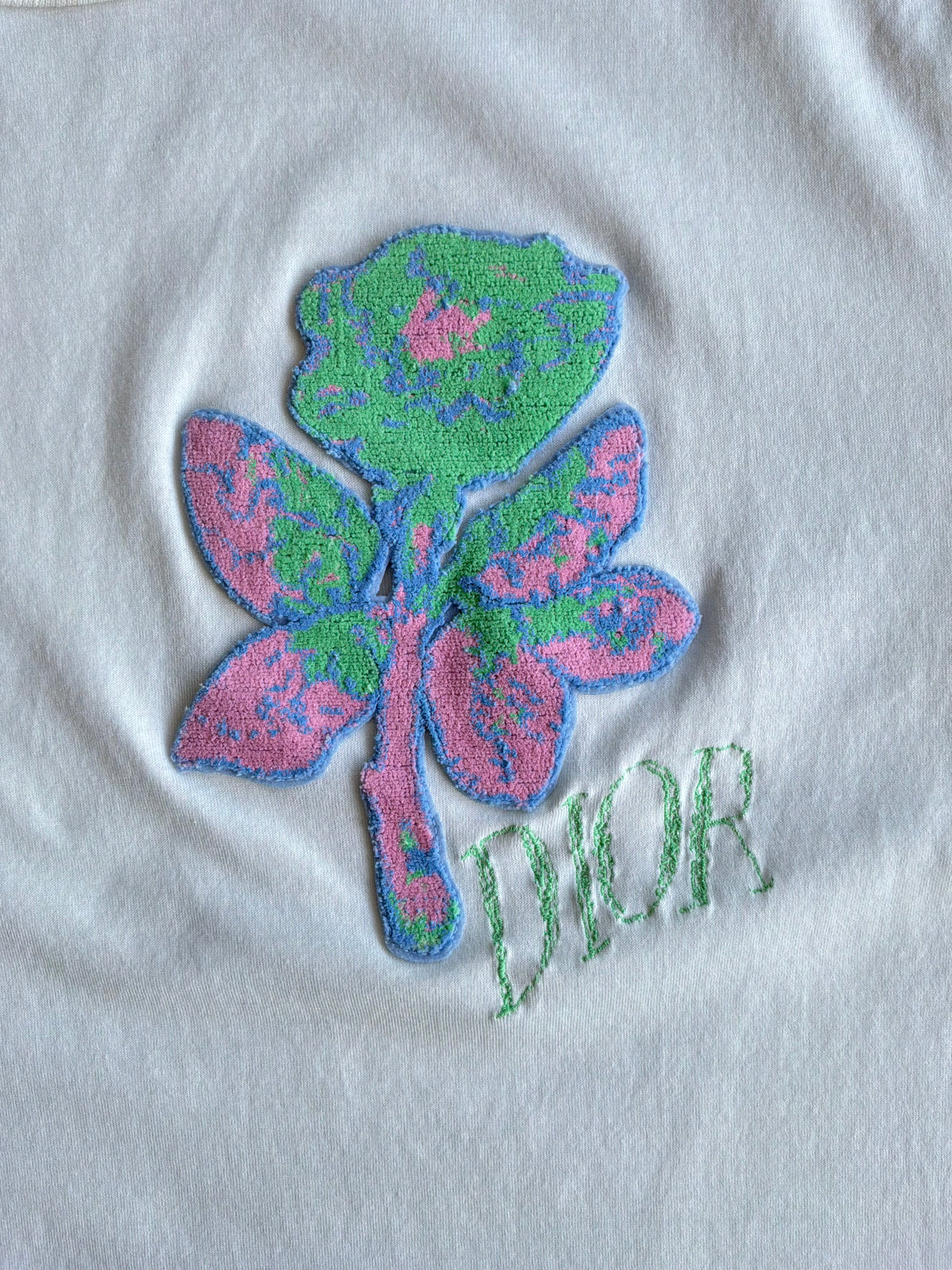 Dior Floral Patch Chest White Tee