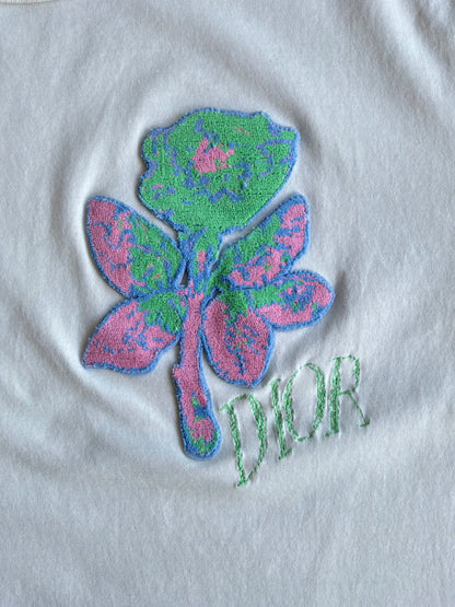 Dior Floral Patch Chest White Tee