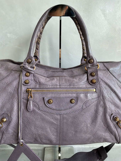 Balenciaga City ‘Part Time’ Purple Lambskin Shoulder Bag