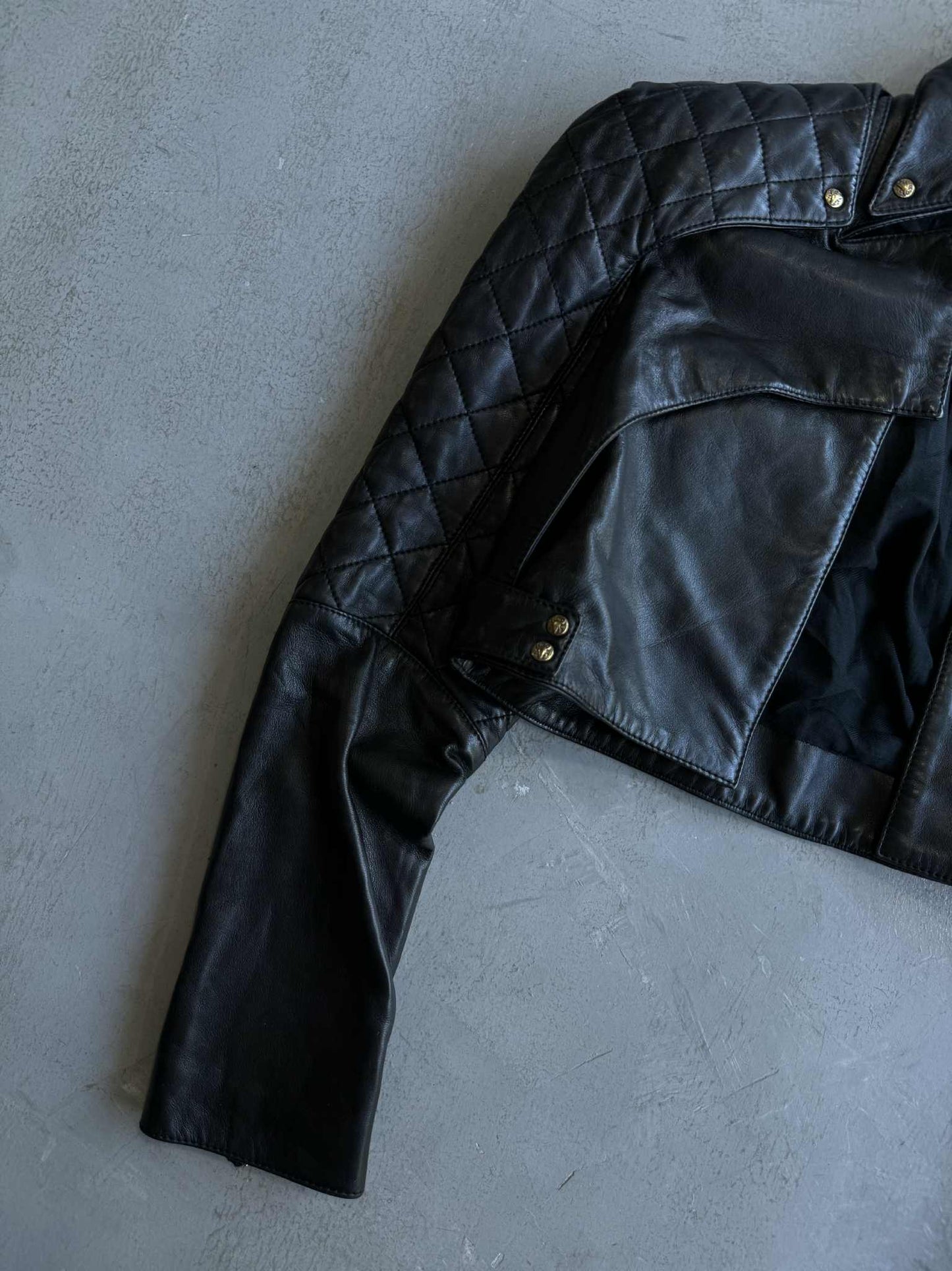 Vintage Balmain Quilted Cropped Leather Jacket