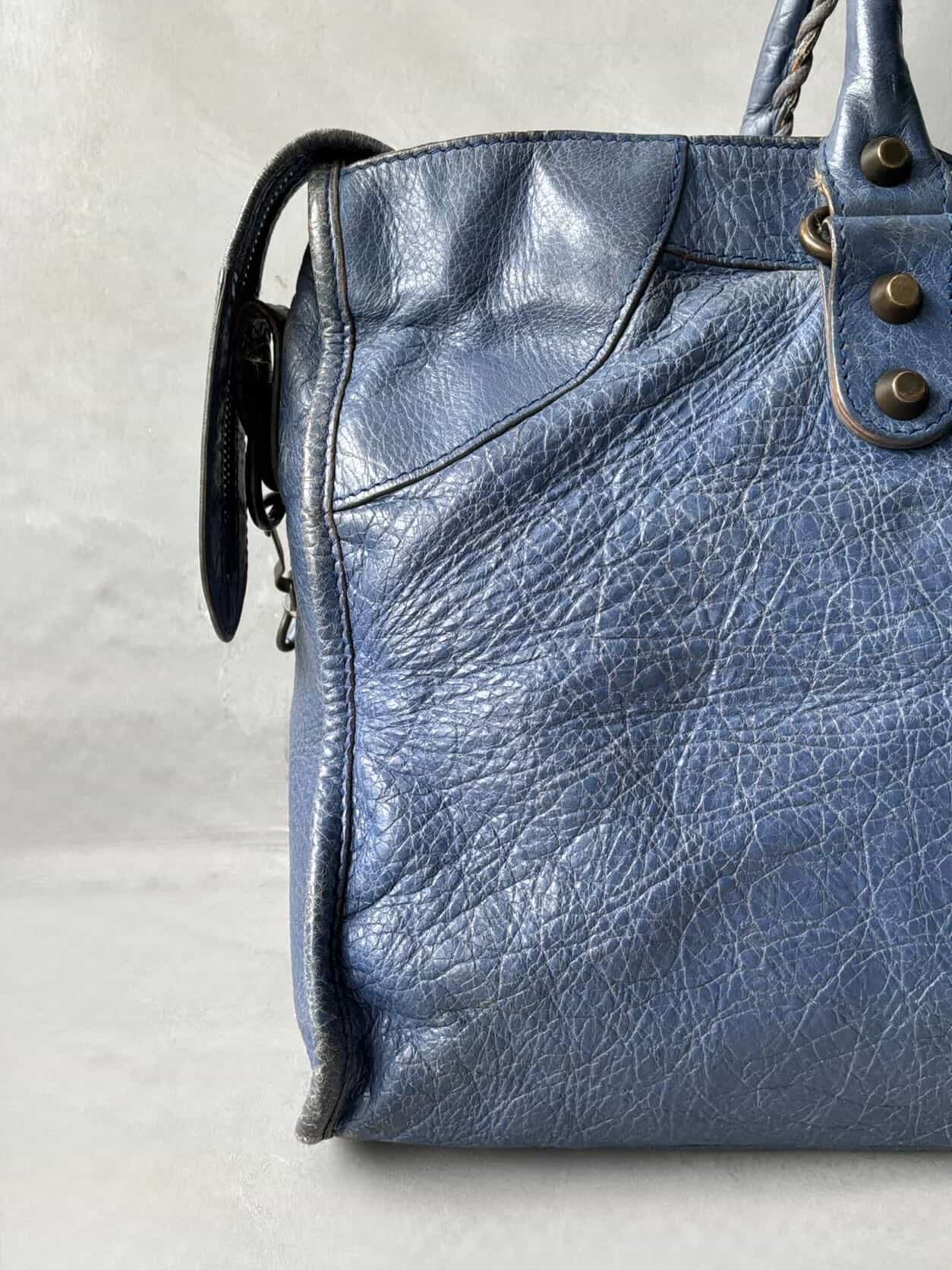 Balenciaga City Part Time Navy Lambskin Bag