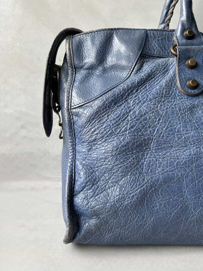 Balenciaga City Part Time Navy Lambskin Bag