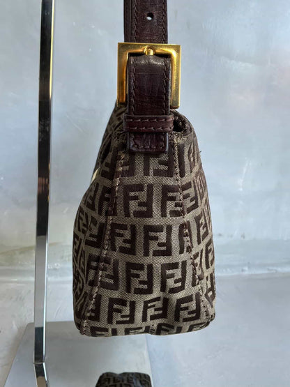 Fendi Zucchino Double Flap Baguette Bag