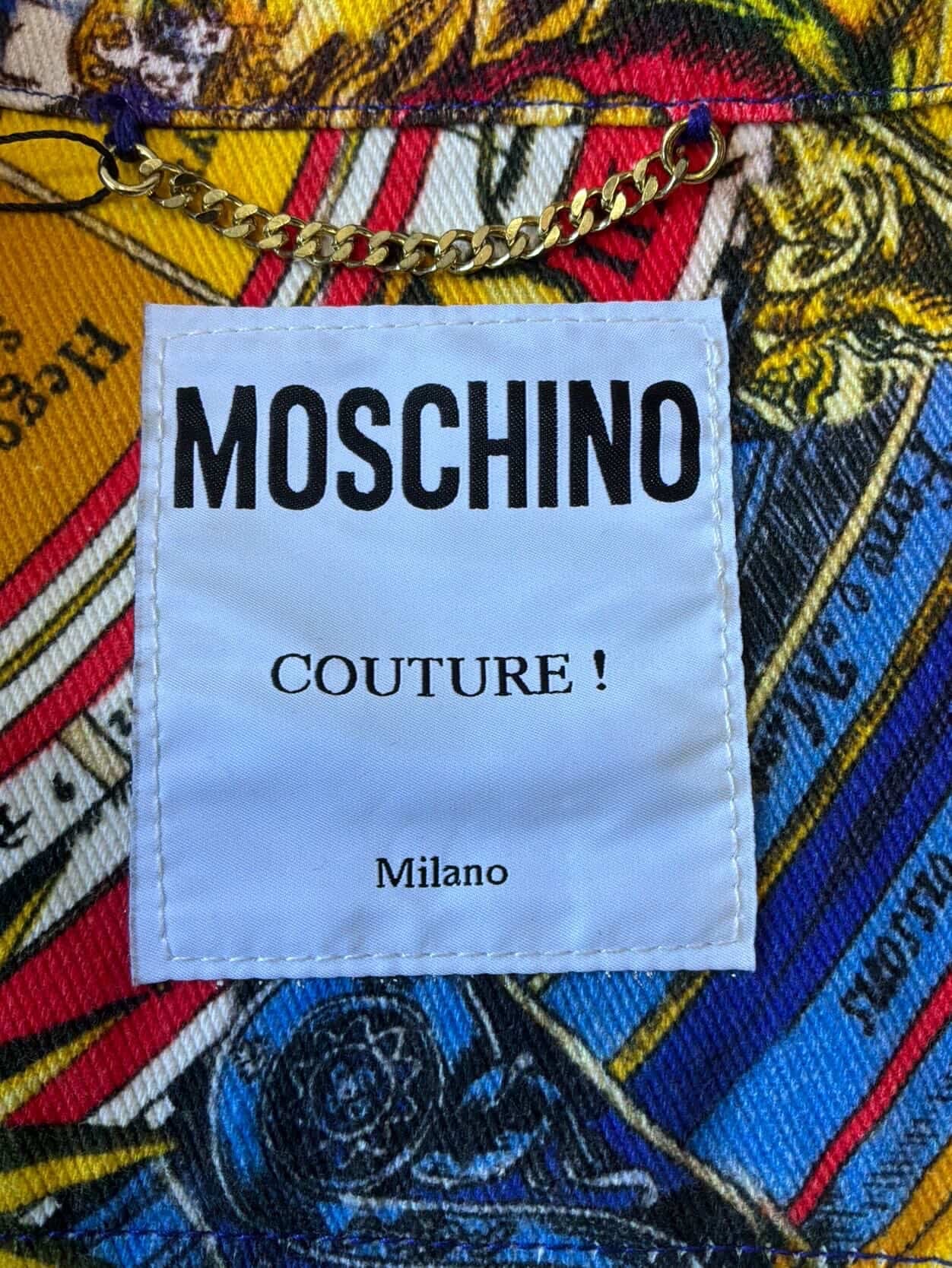 Moschino Womens Couture All Over Print Denim Jacket