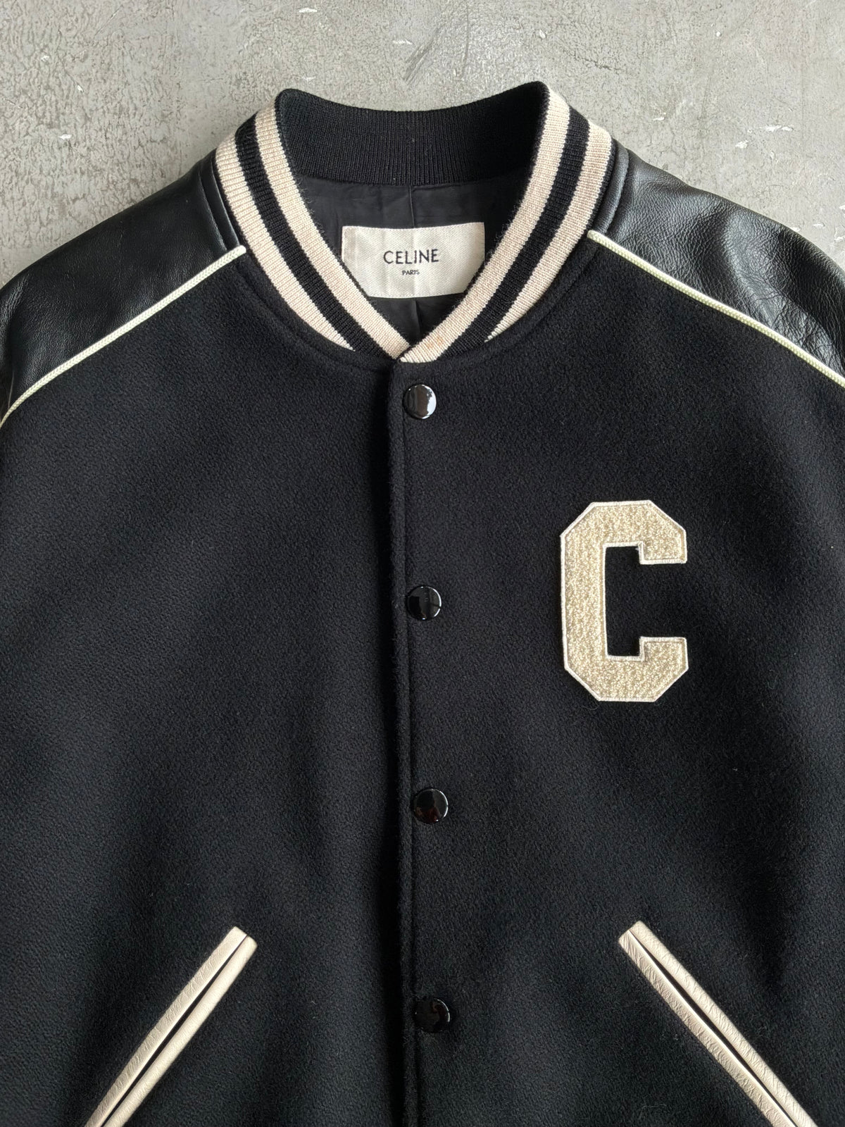 Celine C Logo Teddy Varsity Jacket