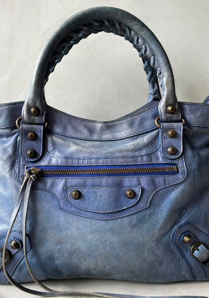 Balenciaga Town Blue Lambskin Bag