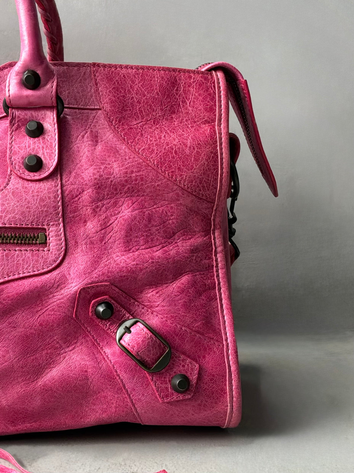 Balenciaga City Part Time Hot Pink on Brass Lambskin Bag