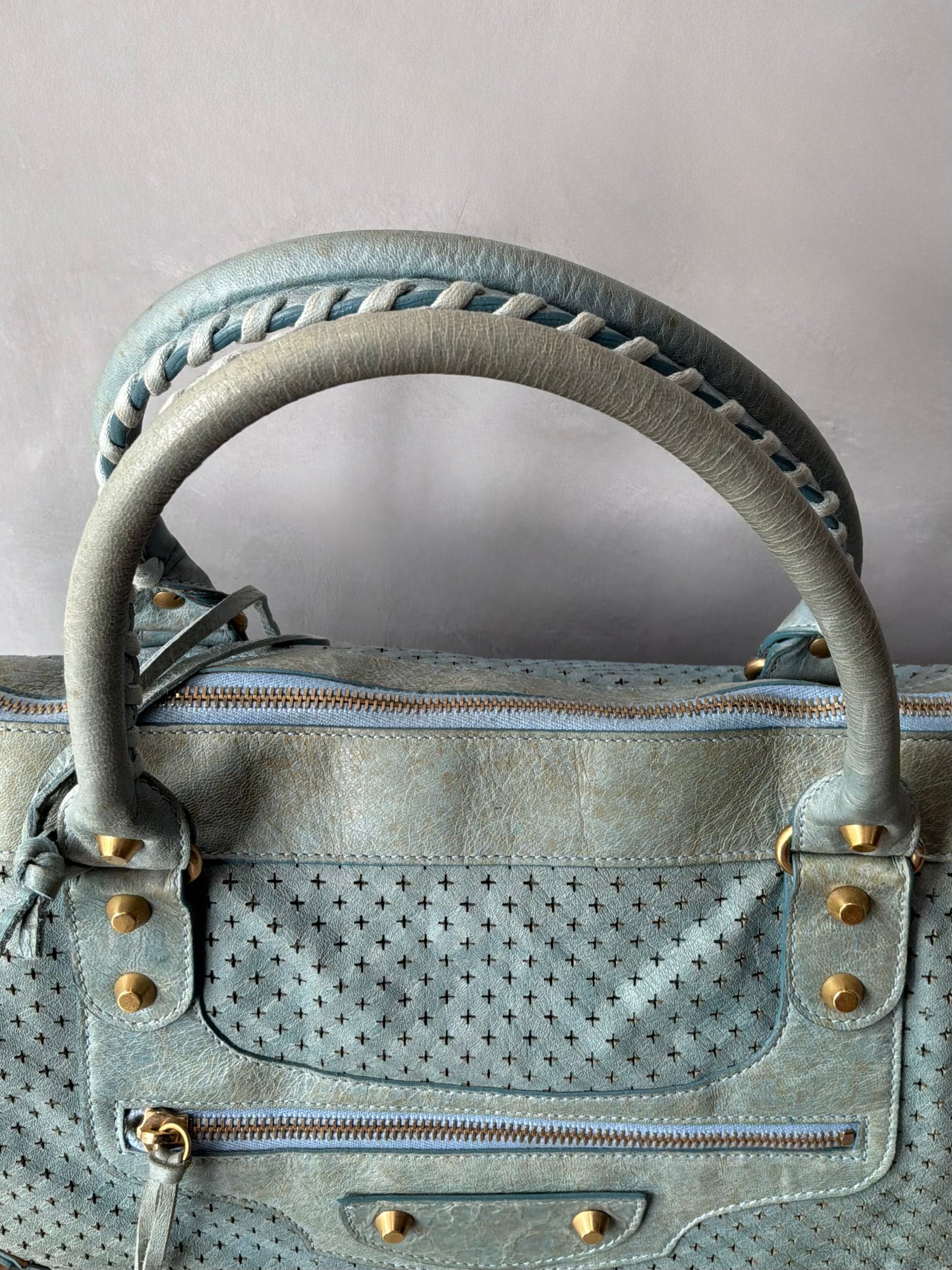 Balenciaga City Work Perforated Blue Bag