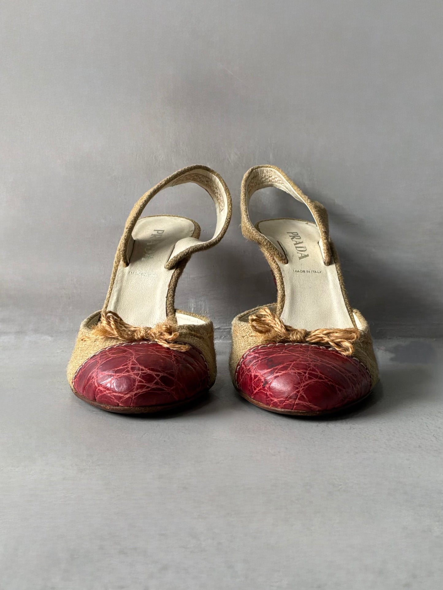 Prada Colorblock Pattern Bow Accent Slingback Pumps